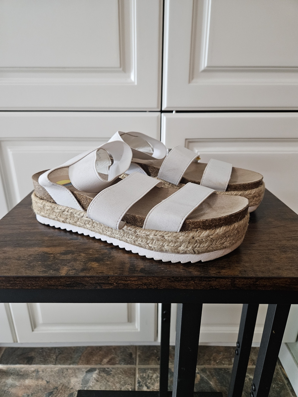 Strappy White Platform Espadrille Ankle Wrap Sandals Beachy Boho Coastal Chunky